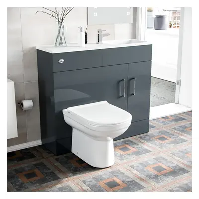 James 1000mm Freestanding Grey MDF Slimline Vanity, Basin, WC Unit & BTW Toilet