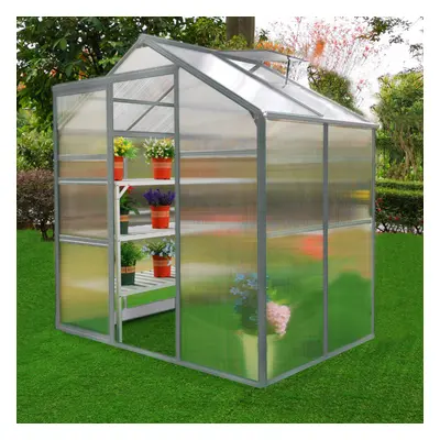 (6ft x 4ft Greenhouse) Greenhouse Polycarbonate Walk-in Aluminium Metal Silver Base Option Slidi