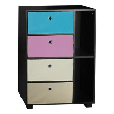 (Blue+Pink, Black) Section Wooden Bookcase Living Room Drawers