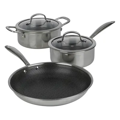 (3Pc Set) HEXTEC Honeycomb Non Stick Stainless Steel Cookware Pots & Pans Set of 3/4/5/6 Pcs, In