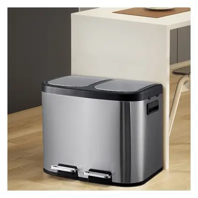 20L Stainless Steel Step Open Trash Can with Dual Pedals