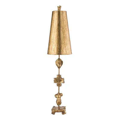 Table Lamp Gold Leaf Silhouettes Gold Cone Shade. Aged Gold LED E27 60W