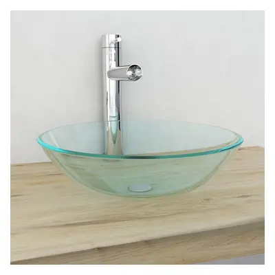 vidaXL Basin Tempered Glass 42cm Transparent Cloakroom Above Counter Sink