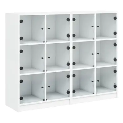 (white) vidaXL Bookcase with Doors Bookshelf Storage Rack Cabinet Engineered Wood