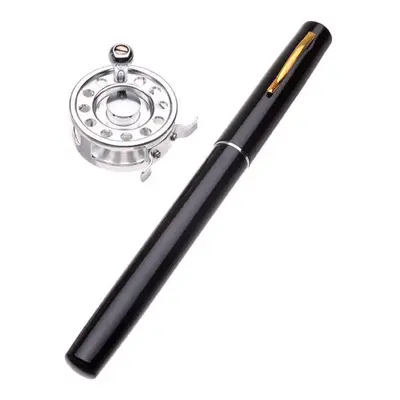 (Black) Mini Pen Fly Fishing Rod Portable Pocket Aluminum Alloy Fishing Rod