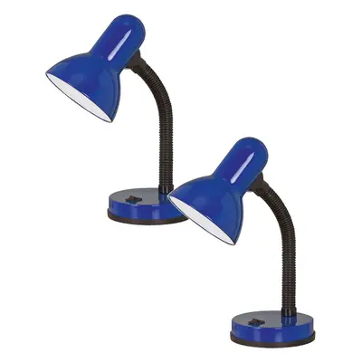 2 PACK Table Desk Lamp Flexible Moveable Colour Blue Steel Rocker Switch E27 40W