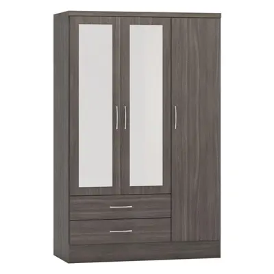 Nevada DOOR DRAWER MIRRORED WARDROBE Black Wood Grain