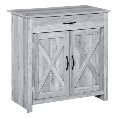 HOMCOM Farmhouse Barn Door Sideboard Accent Buffet Cabinet Coffee Bar Grey Grain