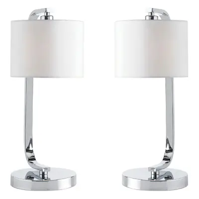 2 PACK Touch Dimmable Table Lamp Chrome & White Fabric Shade Bedside Desk Light