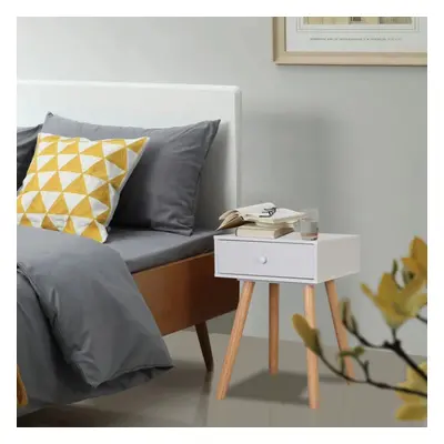 vidaXL 2x Solid Pinewood Bedside Tables 40x30x61cm White Nightstand Drawer