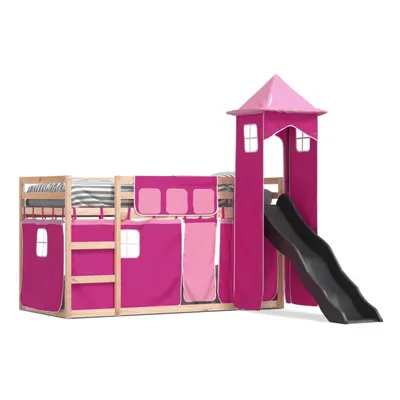 (pink, x cm) vidaXL Bunk Bed with Slide and Curtains Kids Twin Sleeper Bed Pink 90x200 cm