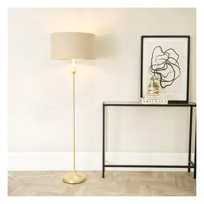 ValueLights Maggie Gold Floor Lamp with Beige & Gold Shade and LED Bub