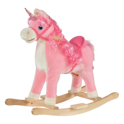 HOMCOM Kids Rocking Unicorn Ride-On Horse Moving Mouth Tail Sounds Mnths