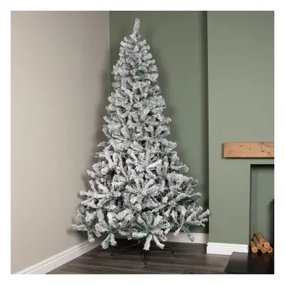 8ft (2.4m) Snow Flocked Artificial Christmas Tree with Green Metal Stand and Tips