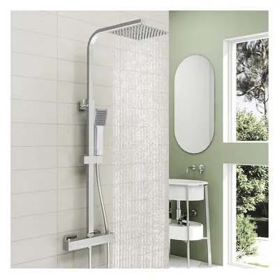 Modern Square Chrome Exposed Thermostatic Mixer Shower Head Handheld