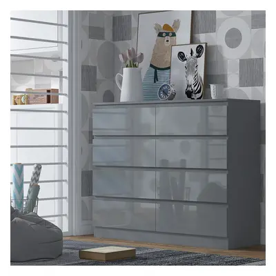 (High Gloss Grey) Drawer Chest Of Drawers Bedroom Storage Dresser