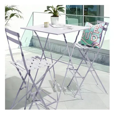 (Lilac) Folding Metal Chairs & Table Bistro Bar Patio Breakfast Furniture Set