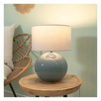 ValueLights Bosco Eucalyptus Ceramic Table Lamp & White Shade & Bulb