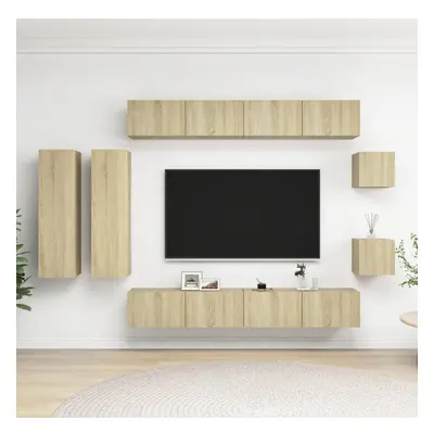 vidaXL TV Cabinet Set Piece Sonoma Oak Chipboard Furniture TV Stand Cabinet