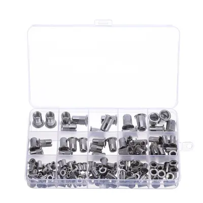 180Pcs M3/M4/M5/M6/M8/M10 Stainless Steel Rivet Nut Threaded Countersunk Head Insert Nut Tool Ki