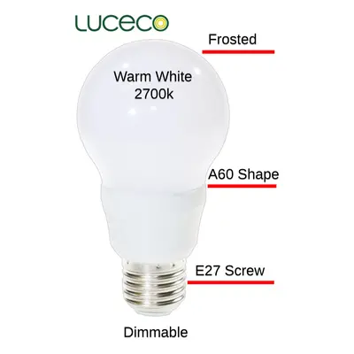 Luceco Standard A60 Classic Frosted Light Bulb DIM2 Warm E27 X10 PACK