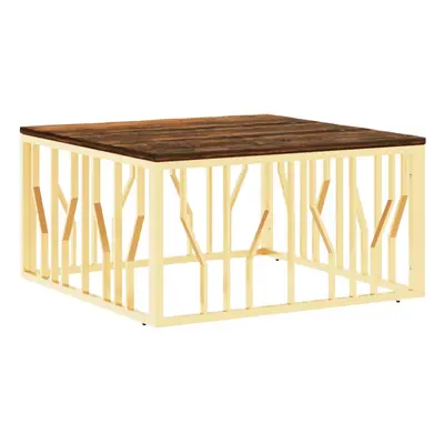 vidaXL Coffee Table Side Table Gold Stainless Steel and Solid Wood Reclaimed