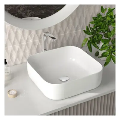 Square Rounded Corners White Ceramic Countertop Basin Bathroom Sink W mm