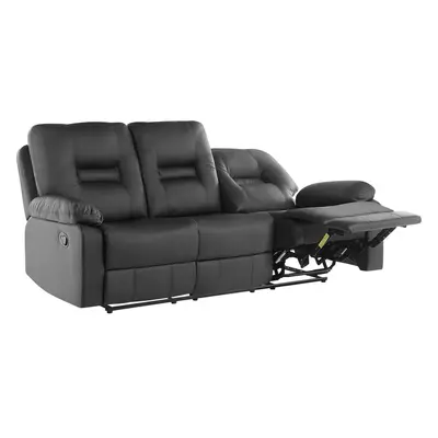 3 Seater Faux Leather Manual Recliner Sofa Black BERGEN