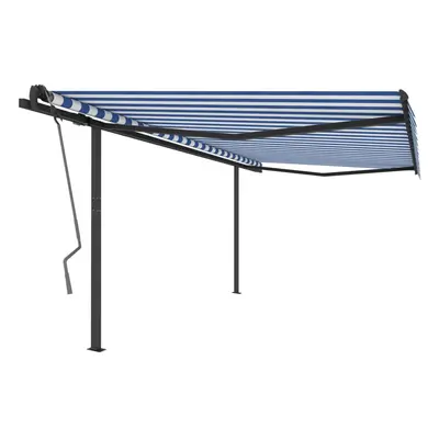 (blue and white) vidaXL Manual Retractable Awning with Posts Garden Outdoor Patio Sunshade