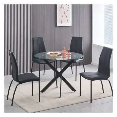 Amara 100cm Round Glass Dining Table With Black Legs