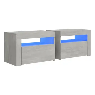 vidaXL 2x Bedside Cabinets with LEDs Concrete Grey LED Side Cabinet End Table