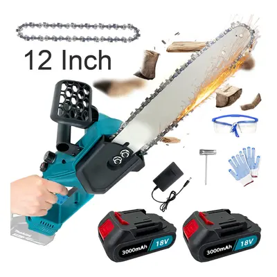 12" Heavy Duty 2Battery 5.5A Brushless Chainsaw 2chains+Charger-Makita Compatible