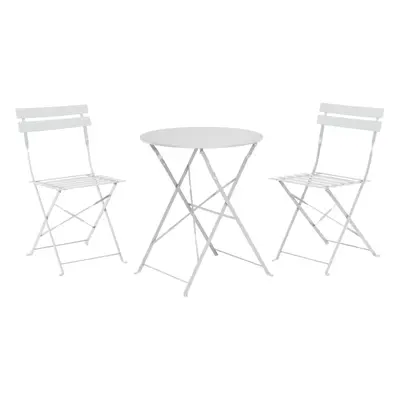 (White) 3pcs Patio Metal Foldable Table & Chair Bistro Set