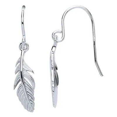 Jewelco London Ladies Sterling Silver Angel Feather Drop Earrings - GVE656