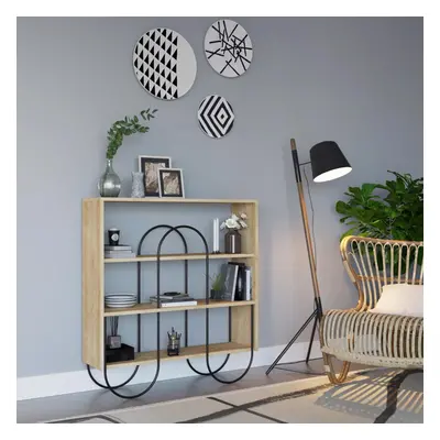 FWStyle Shelving Display Unit Shelf Light Oak Modern Design Metal Frame