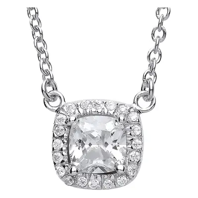 Jewelco London Ladies Sterling Silver Square Cushion Cubic zirconia Halo Solitaire Charm Necklac