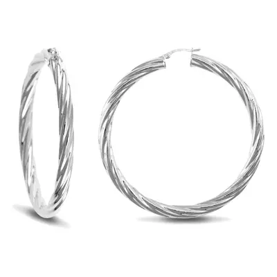 Jewelco London Sterling Silver Twist Hoop Earrings - 5mm - 5.9cm - AER003F