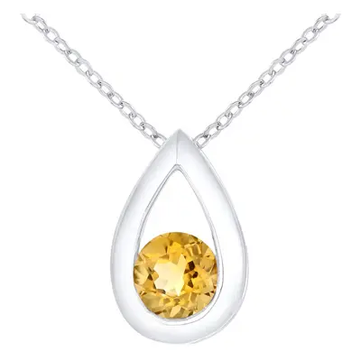 Jewelco London 9ct White Gold Round 22pts Citrine Teardrop Pendant Necklace inch 46cm - PP0AXL17