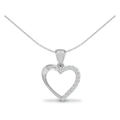 Jewelco London Solid 18ct White Gold Pave Set Round G SI1 0.06ct Diamond Half Set Love Heart Cha