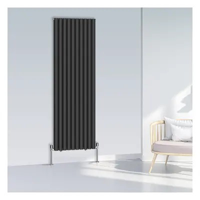 (1800x590mm Double, Black) NRG Oval Column Designer Radiator Horizontal Vertical Central Heating