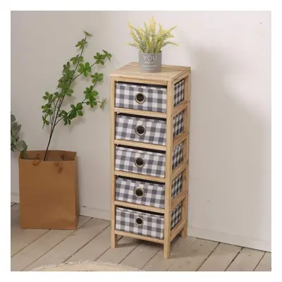 (Checked - Drawer) Wooden Storage Chest 3/4/5 Drawers Plaid Fabric Bedroom Storage