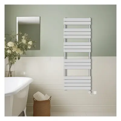 (Chrome, 1600x600mm) Prefilled Thermostatic Electric Flat Panel Heated Towel Rail Ladder Warmer 