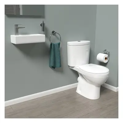 Nes Home White Round Close Coupled Toilet LH 360mm Wall Hung Basin