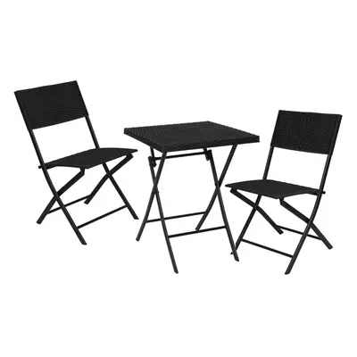 3 Pcs Outside Garden Rattan Foldable Table & Chairs Lounge Set