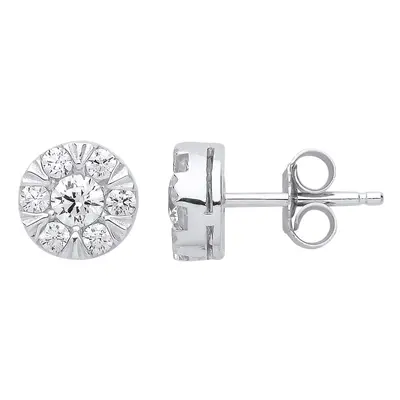 Jewelco London Ladies Sterling Silver Cubic Zirconia Solitaire Cluster Stud Earrings - GVE818