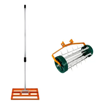 (50cm, Orange ) Lawn Leveller & Aerator Grass Roller Levelling Rake