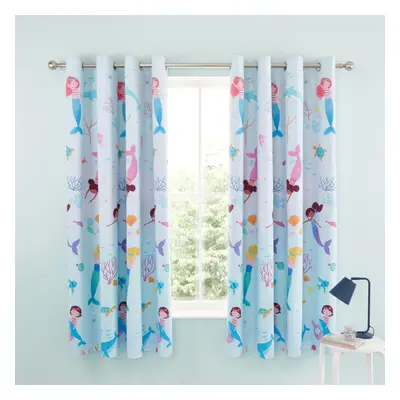 Catherine Lansfield Mermaid 66x72 Inch Fully Reversible Two Curtain Panels Blue/Pink