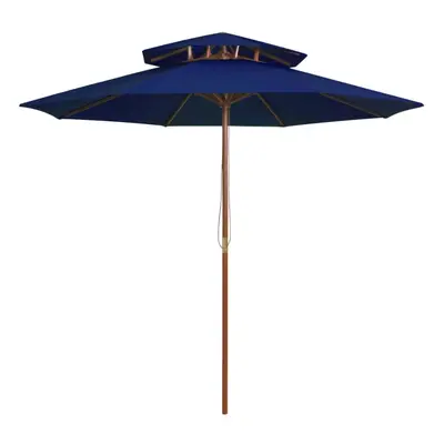 Double Decker Parasol with Wooden Pole Blue cm