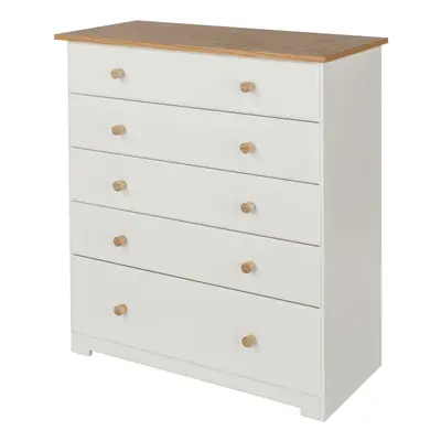 White Chest of Drawers Oak Top and Handles Bedroom Furniture Storage Cabinet