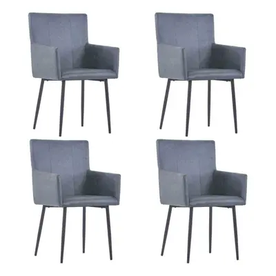 Dining Chairs with Armrests pcs Grey Faux Suede Leather